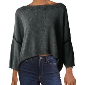 Free People Womens Sand Castle Ribbed Trim Cropped Pullover Sweater Black